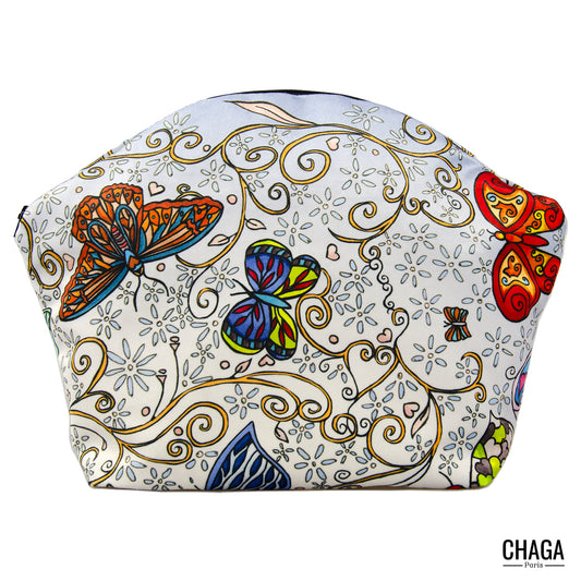 Pochette large en velours CHAGA Paris - Motif Chagaline bleu