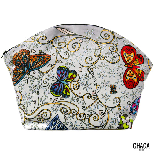 Pochette large en velours CHAGA Paris - Motif Chagaline gris