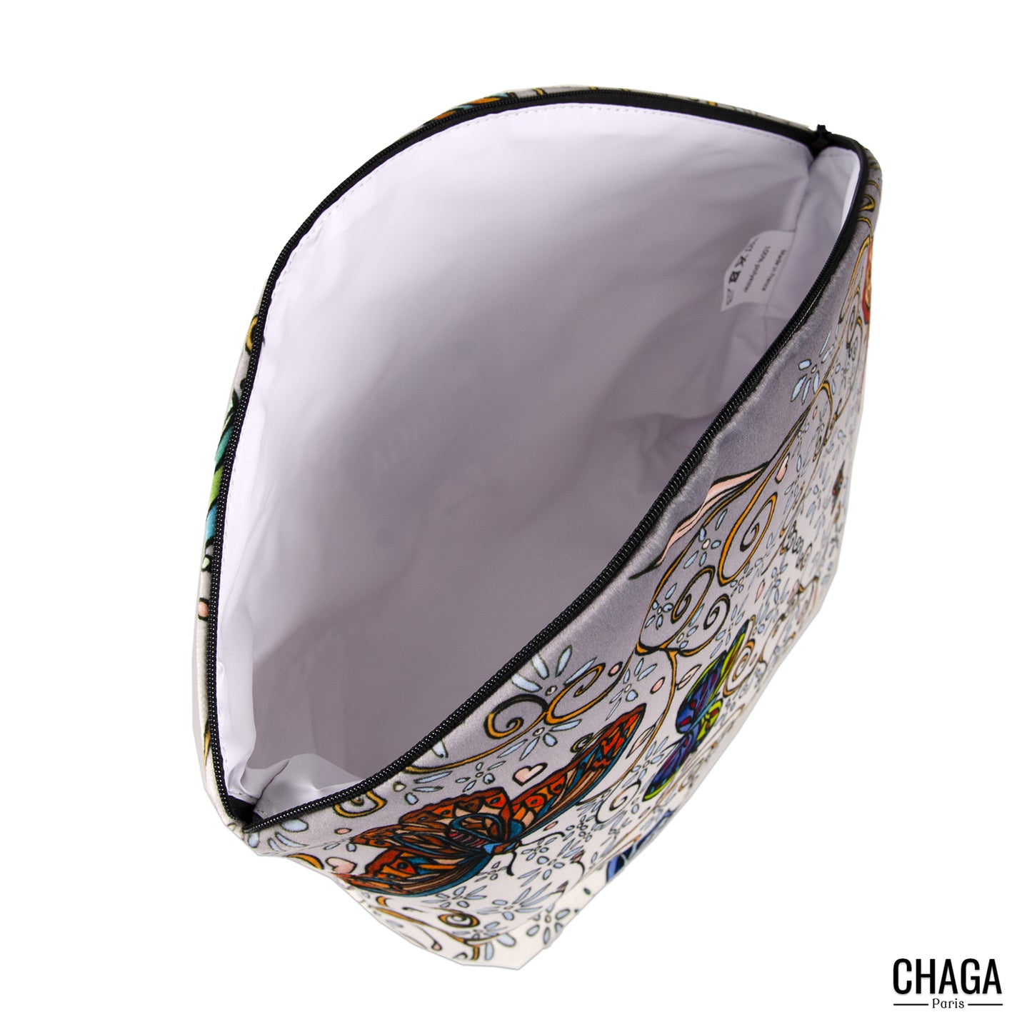 Pochette large en velours CHAGA Paris - Motif Chagaline gris