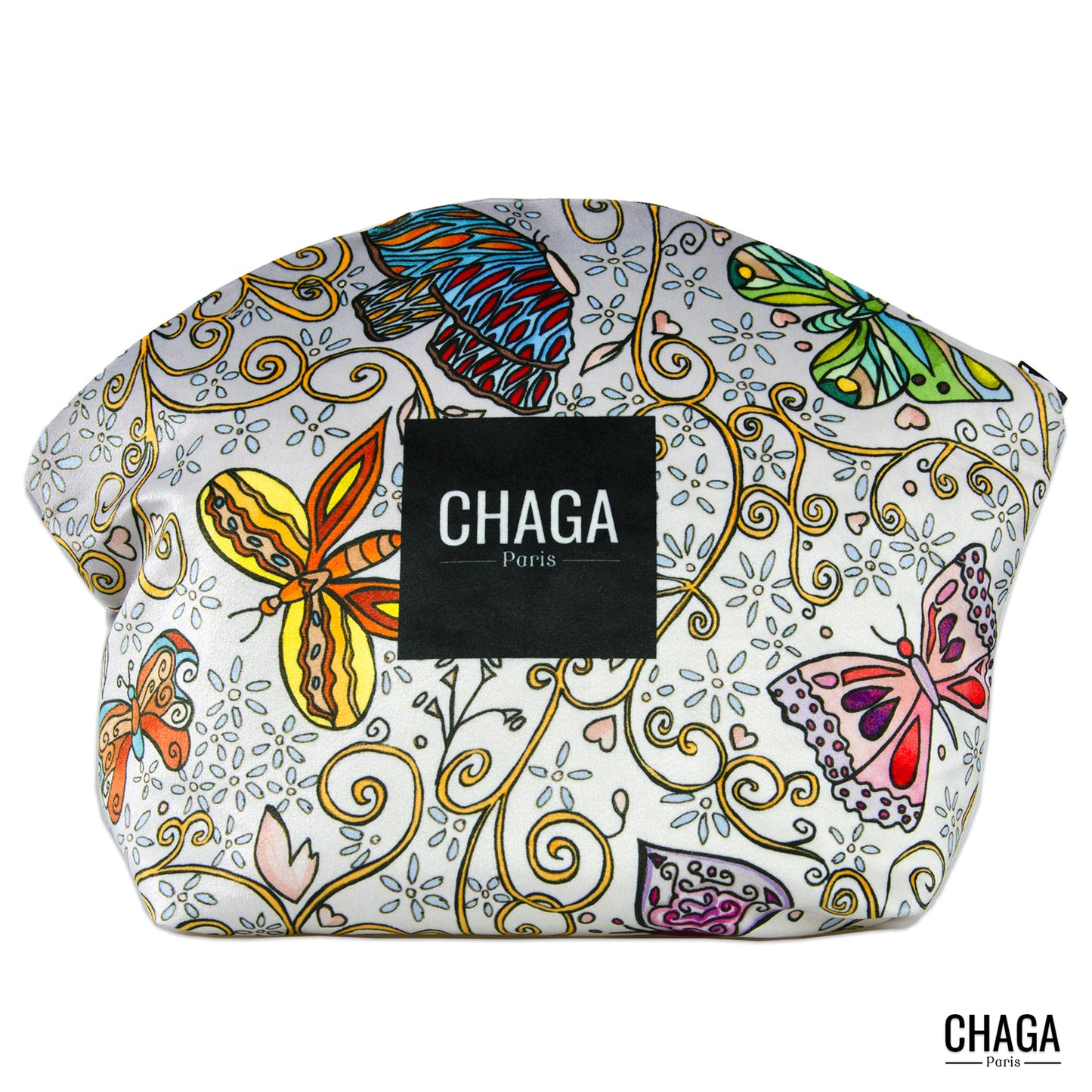 Pochette large en velours CHAGA Paris - Motif Chagaline gris