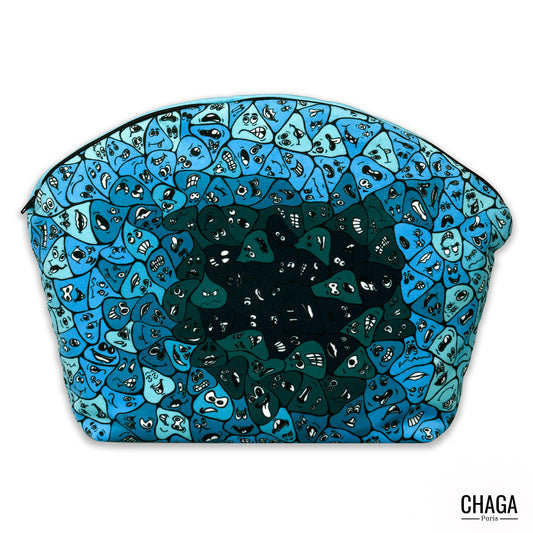 Pochette large en velours CHAGA Paris - Motif Fleur bleue