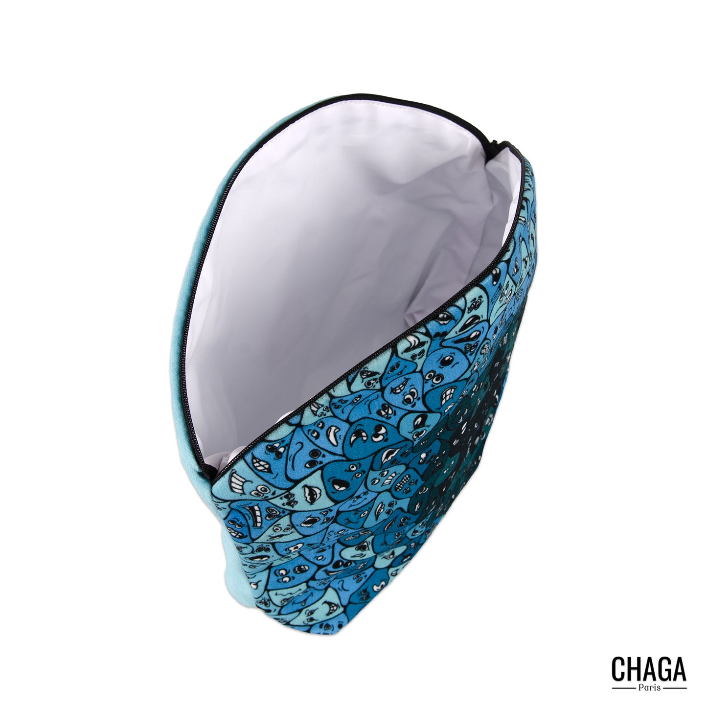Pochette large en velours CHAGA Paris - Motif Fleur bleue