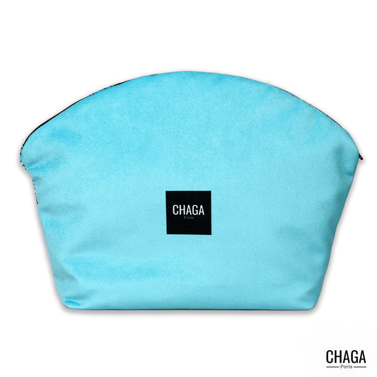 Pochette large en velours CHAGA Paris - Motif Fleur bleue